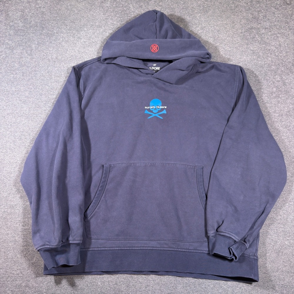 G/FORE Hoodie Mens Large Navy Blue Skull Crossbones Golf Pullover Sweatshirt